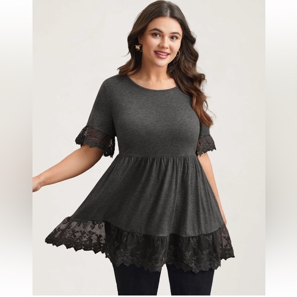 BloomChic Plus Size 2XL Lace Detail Round Neck Peplum Top us18-20 - Picture 2 of 5